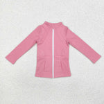 GT0680 Solid Pink Color Sports Yoga Girls Zip Coat