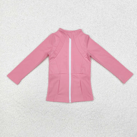 GT0680 Solid Pink Color Sports Yoga Girls Zip Coat