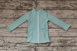 Preorder GT0682 Solid Gray Green Color Sports Yoga Girls Zip Coat