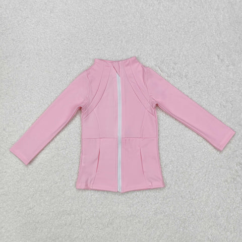 GT0683 Solid Light Pink Color Sports Yoga Girls Zip Coat