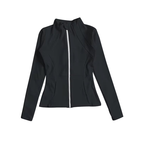 Preorder 07.30 GT0685 Solid Black Color Sports Yoga Girls Zip Coat