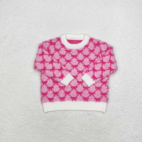 GT0686 Coquette Bows Pink Plush Kids Knit Sweater Top