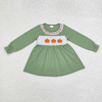 GT0711 Embroidery Pumpkin Ruffles Cute Kids Girls Shirt Tunic Top