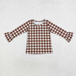 GT0738 Brown Plaid Kids Girl Shirt Top