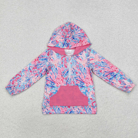 GT0745 Fashion Flower Pink Hoodie Kids Pullover