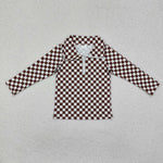 GT0793 Plaid Kids Girls Boys Zip Pullover