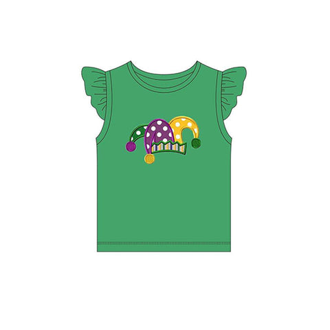 Preorder Notice GT0816 Mardi Gras Hat Green Kids Girl Shirt Top