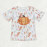 GT0824 Embroidery Sequin Pumpkin Kids Girl Shirt Top