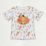 GT0824 Embroidery Sequin Pumpkin Kids Girl Shirt Top