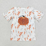 GT0824 Embroidery Sequin Pumpkin Kids Girl Shirt Top