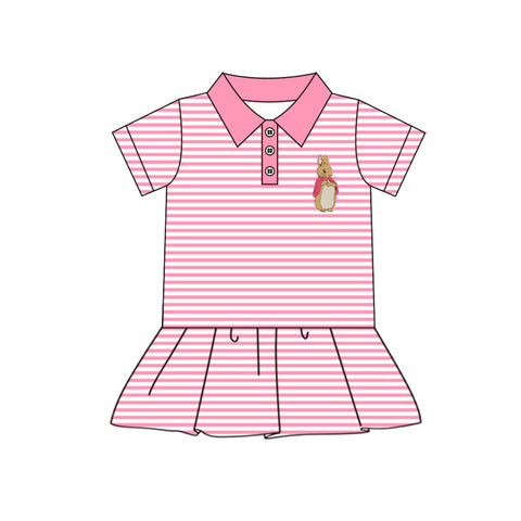 Preorder Notice GT0847 Easter Rabbit Pink Stripe Kids Girl Polo Shirt Top