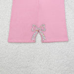 GT0872 Embroidery Bows Flower Pink Cute Kids Girls Shirt Top