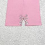 GT0872 Embroidery Bows Flower Pink Cute Kids Girls Shirt Top