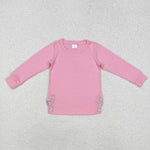 GT0872 Embroidery Bows Flower Pink Cute Kids Girls Shirt Top