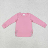 GT0872 Embroidery Bows Flower Pink Cute Kids Girls Shirt Top