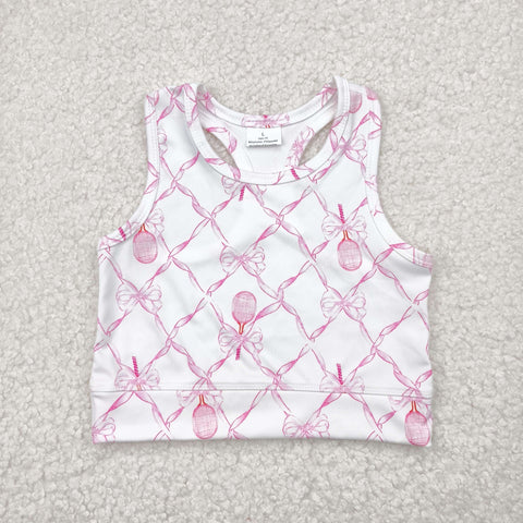 GT0883 Tennis Bows Pink Yoga Sports Kids Girls Shirt Top