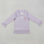 GT0887 Embroidery Cute Ballet shoes Purple Stripe Kids Girls Zipper Pullover