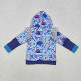 GT0890 Cartoon Princess Blue Hoodie Kids Girl Pullover