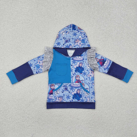 GT0890 Cartoon Princess Blue Hoodie Kids Girl Pullover