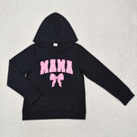 GT0901 Vinyl Print Bows Pink Black Adult's Hoodie Shirt Pullover