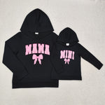 Mommy And Me Vinyl Print MAMA MINI Bows Hoodie Pullover Top