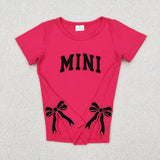 Mommy And Me Embroidery MAMA MINI Bows Pink Shirt Top