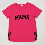 Mommy And Me Embroidery MAMA MINI Bows Pink Shirt Top