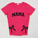 Mommy And Me Embroidery MAMA MINI Bows Pink Shirt Top