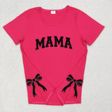 Mommy And Me Embroidery MAMA MINI Bows Pink Shirt Top