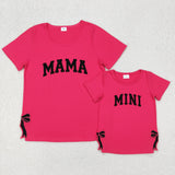 Mommy And Me Embroidery MAMA MINI Bows Pink Shirt Top