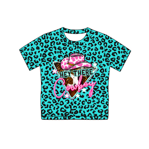 Preorder 01.14 GT0934 Hey There Cowboy Leopard Kids Girl Shirt Top