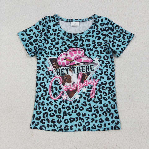 GT0934 Hey There Cowboy Leopard Kids Girl Shirt Top