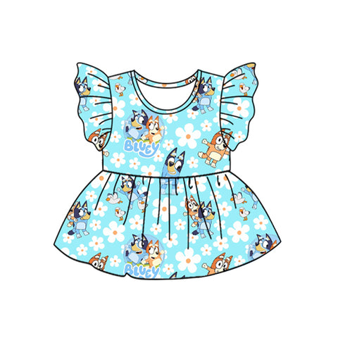 Preorder 01.14 GT0938 Cartoon Blue Dog Flower Kids Girl Shirt Top