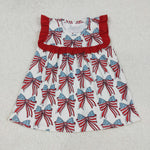 GT0949 USA July 4th Bows Red Tunic Girl Shirt Top