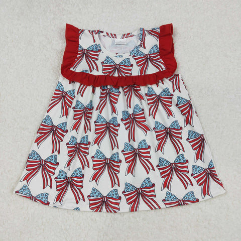 GT0949 USA July 4th Bows Red Tunic Girl Shirt Top