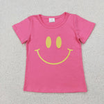 GT0959 Vinyl Smiley Face Pink Kids Girls Shirt Top