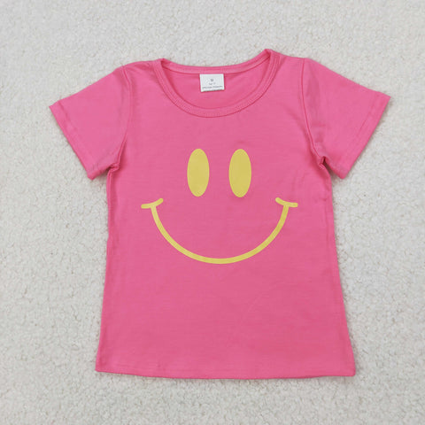 GT0959 Vinyl Smiley Face Pink Kids Girls Shirt Top