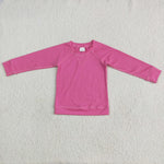 GLS0004 Dark Pink Yoga Long Sleeves Shirt Girls Shorts Set