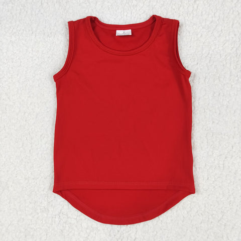 GT0981 Red Solid Color Yoga Sports Kids Girls Shirt Top