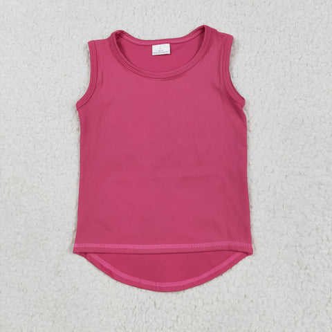 GT0982 Dark Pink Solid Color Yoga Sports Kids Girls Shirt Top