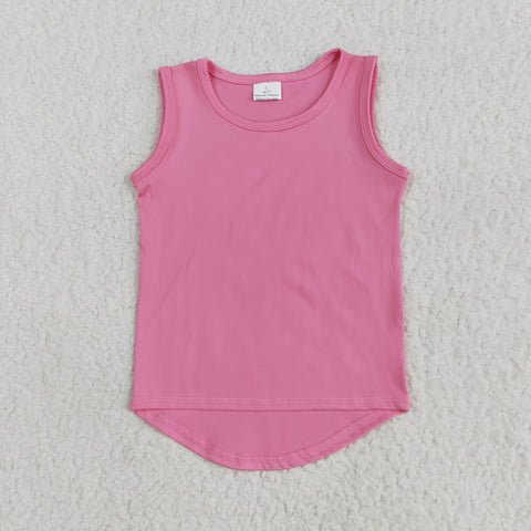 GT0983 Pink Solid Color Yoga Sports Kids Girls Shirt Top