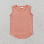 GSSO2502 Orange Solid Color Yoga Sports Girls Shorts Set