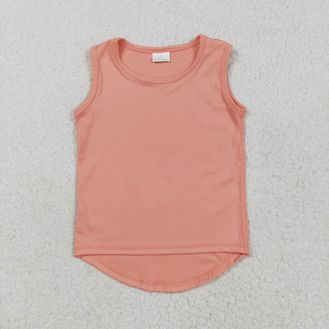 GT0984 Orange Solid Color Yoga Sports Kids Girls Shirt Top