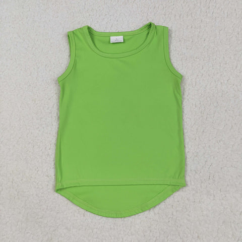 GT0985 Green Solid Color Yoga Sports Kids Girls Shirt Top