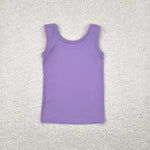GT0990 Purple Solid Color Sports Yoga Kids Girls Shirt Top