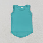 GSSO2572 Blue Green Solid Color Yoga Sports Girls Shorts Set