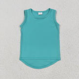 GSSO2572 Blue Green Solid Color Yoga Sports Girls Shorts Set