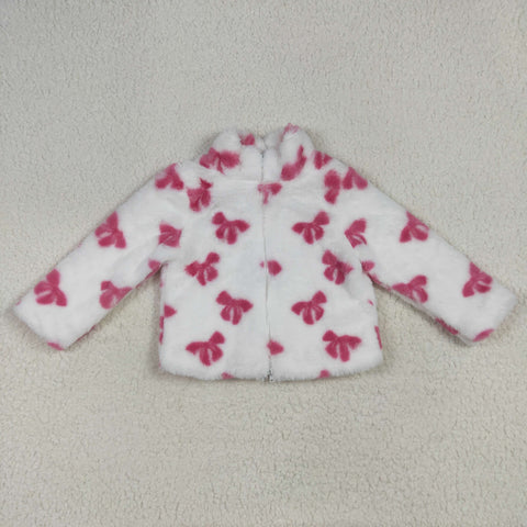 GT1048 Bows Pink Plush Zipper Kids Coat