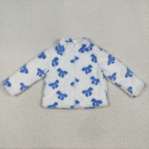 GT1049 Bows Blue Plush Zipper Kids Coat