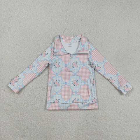 GT1062 Flower Bows Orange Yoga Girls Zipper Pullover